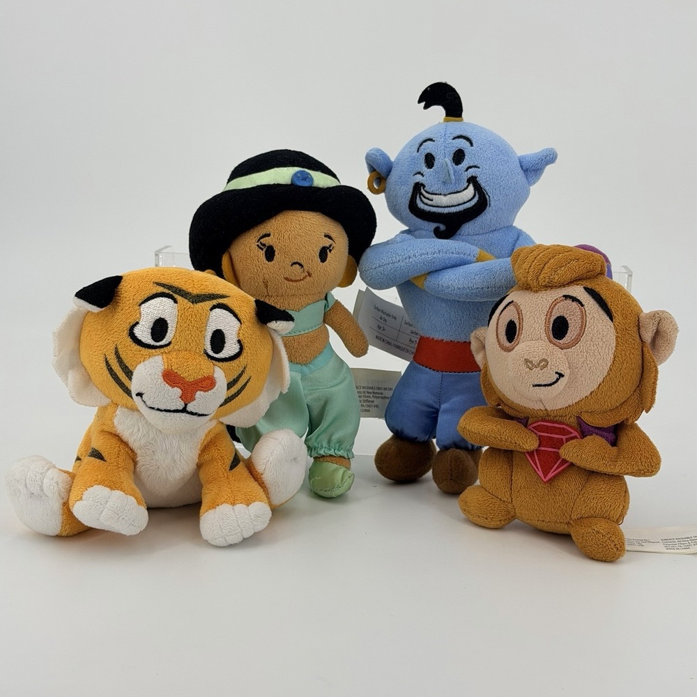 Disney Aladdin Stylized Bean Plush Lot of 4 Genie Abu Rajah Jasmine